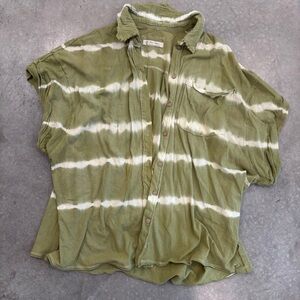Free People collared Green and white tie-dye button-up